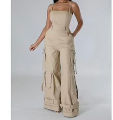 Wide Leg Cargo Jumpsuit