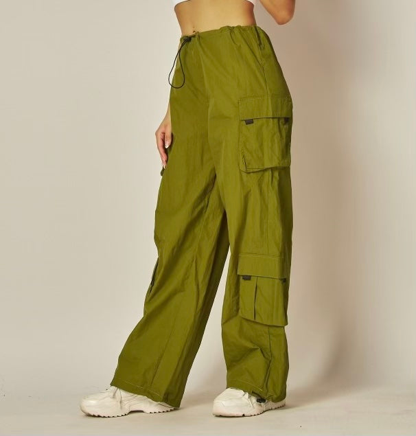 Wide-Leg Cargo Parachute Pants