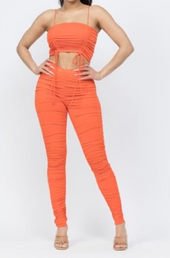 Crop Top Shirring Legging Set