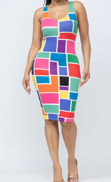 Print Bodycon Midi Dress